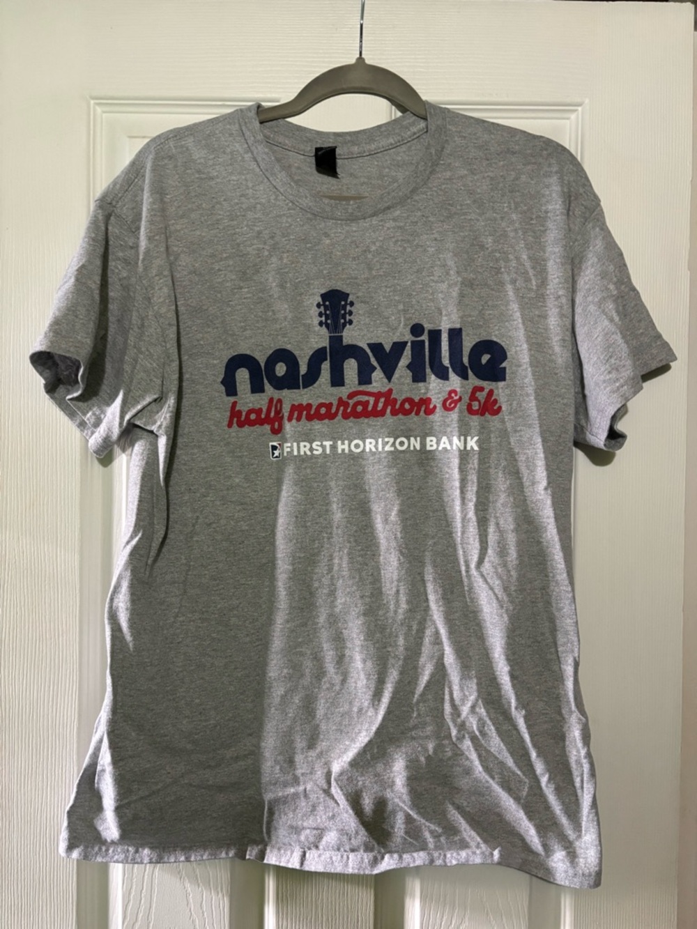 Gildan Grey Tee with Navy and Red Nashville Marathon Logo